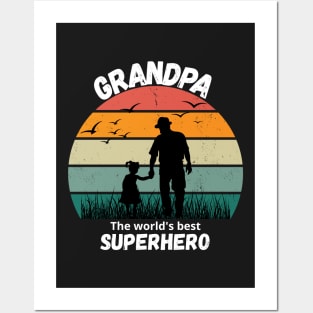 Grandpa the world's best superhero - Grandpa and granddaughter Posters and Art